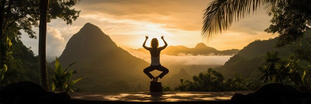 Magic Mountain Outdoor Yoga Bliss in de tropische zonsopgang
