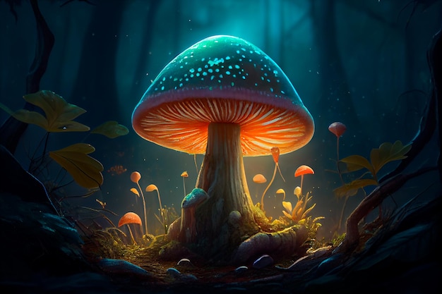 Magic mushroom in the forest Generative AI