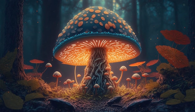 Magic mushroom in the forest Generative AI