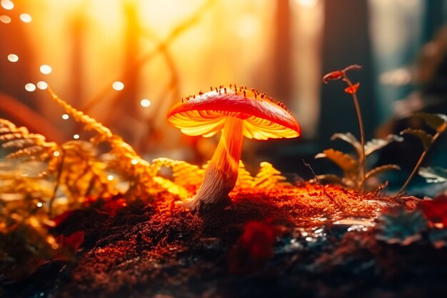 Magic mushroom in the forest