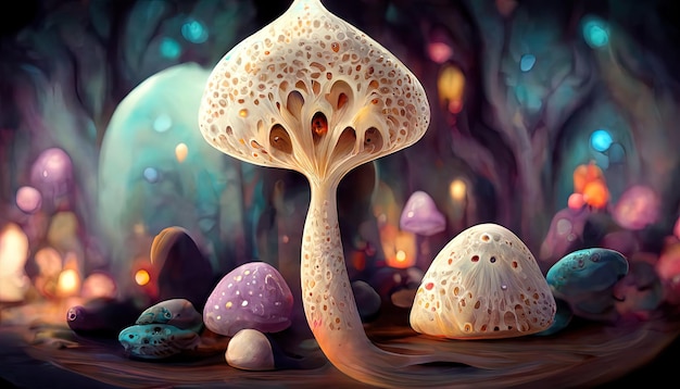 Magic Mushroom Holle mystieke achtergrond Generatieve Ai