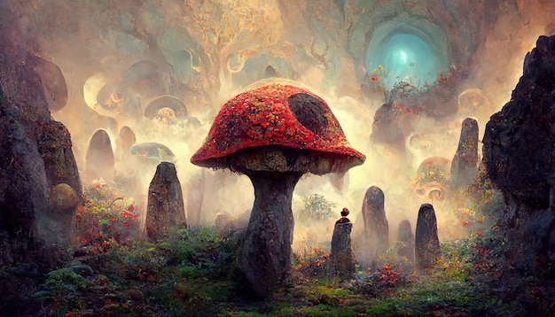 Magic Mushroom Holle mystieke achtergrond