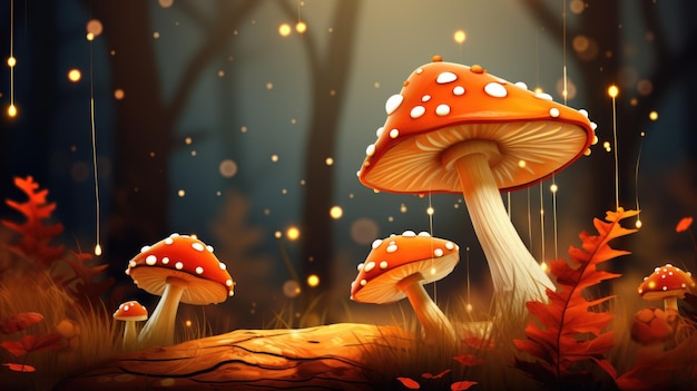 Magic mushrooms in autumn forest Generative AI