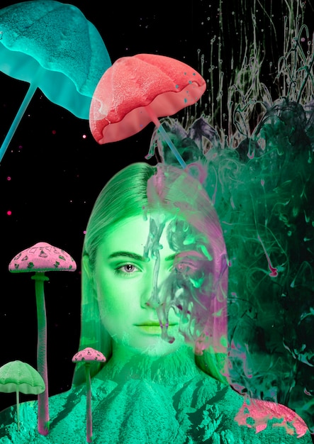 Magic mushrooms collage concept