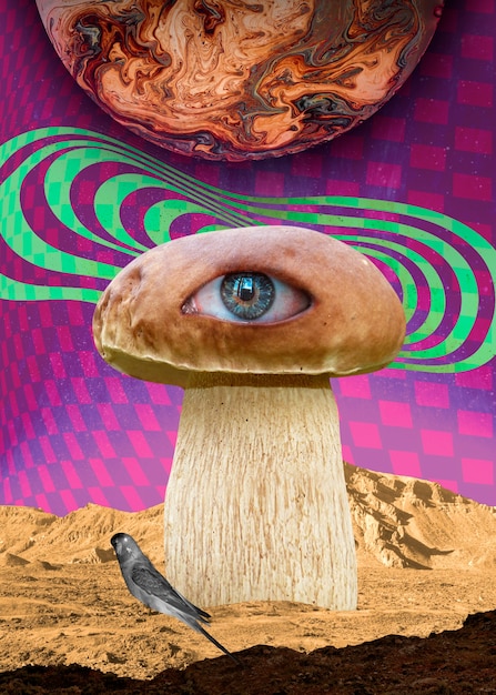 Magic mushrooms collage concept