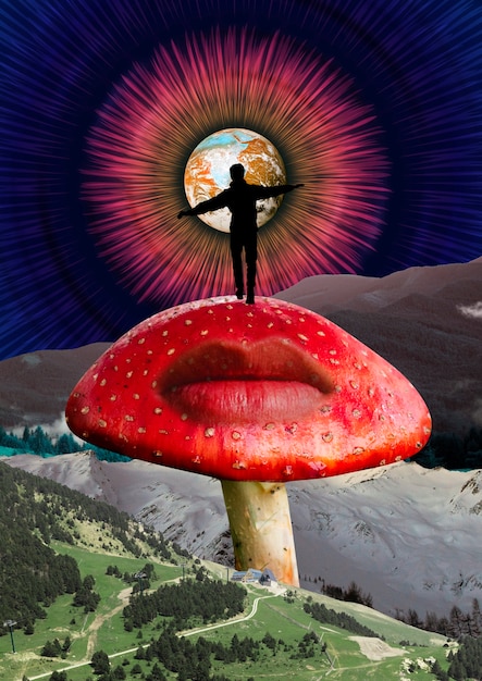 Magic mushrooms collage concept