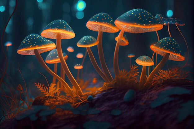 Photo magic mushrooms in forest