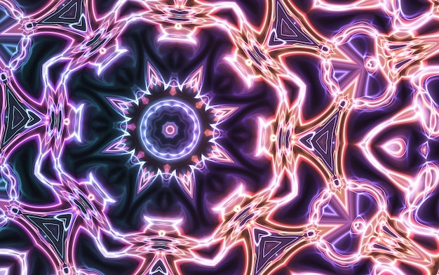 照片神奇氖发光的分形几何曼荼罗幻想抽象背景