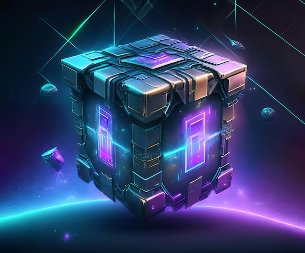 Magic neon light Cyber punk gift box AI generated