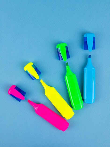 Magic pen on a blue background stabilo with four color fit for mockup design