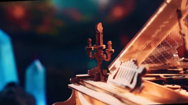 Foto pianoforte meccanico magico auto-suonante scatola musicale kit di blocchi da costruzione giocattoli puzzle in legno 3d