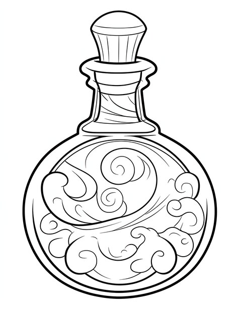 Photo magic potion bottle magical fairytale fairy coloring book page in black and white for