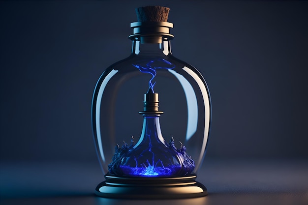 Photo a magic potion bottle with blue liquid inside
