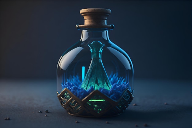 A magic potion bottle with blue liquid inside