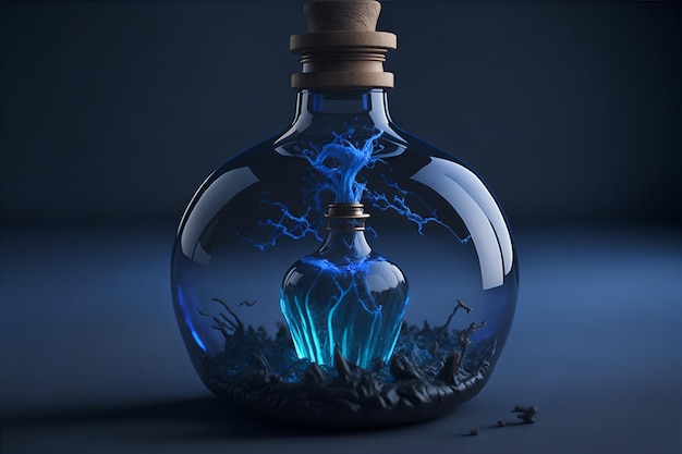 A magic potion bottle with blue liquid inside