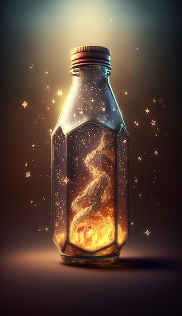 Magic potion in a bottle with fire inside Generative AI