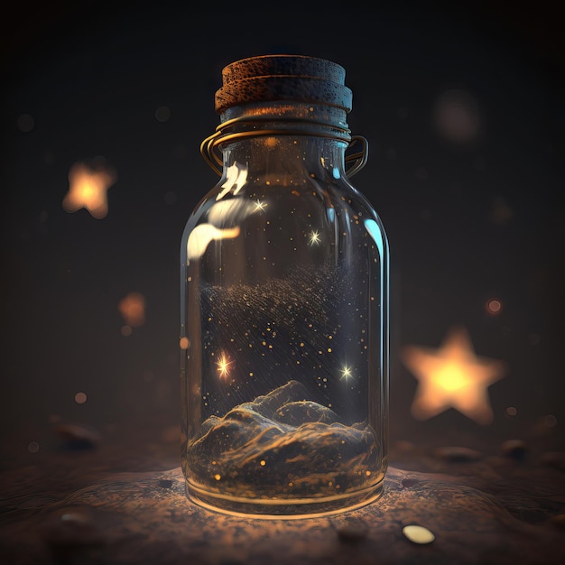 Magic potion in a glass bottle on a dark background Generative AI