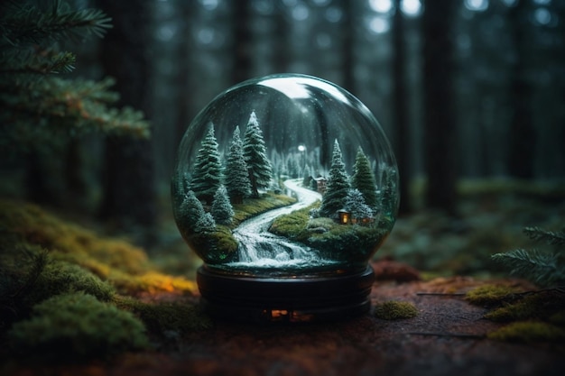 ガラスのボトルの中の魔法の薬 童話の森の風景 童话のコンセプト