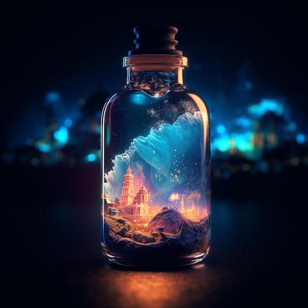 Magic potion in a glass jar Halloween concept Close up