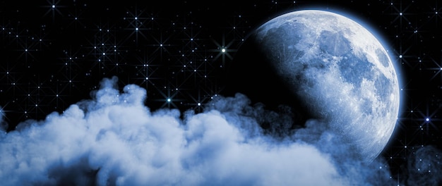 Magic sky background with beautiful moon shining among the stars on the big night sky as a blurred background3D Render