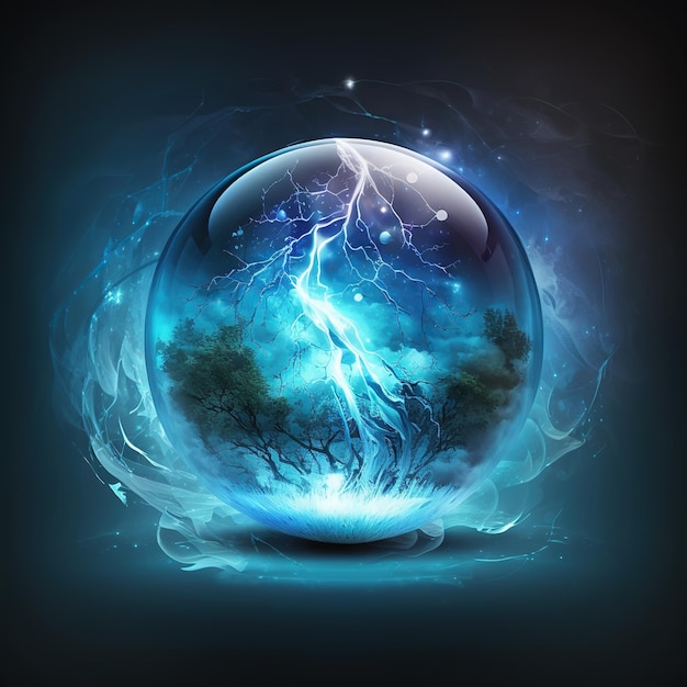 魔法の球体、神秘的な輝きを持つエネルギー ボール、稲妻、火花