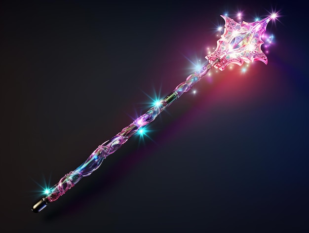 Magic staff with glowing gems and crystals Magic wand or walking stick Fantasy weapons for spells