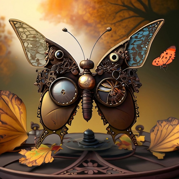 magic steampunk fantasy butterfly isolated design element on transparent background