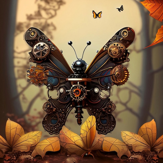 magic steampunk fantasy butterfly isolated design element on transparent background