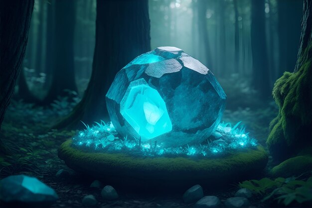 A magic stone in the forest at night