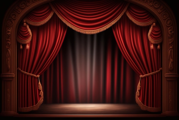 Magic theater stage red curtains Show Spotlight Generative AI