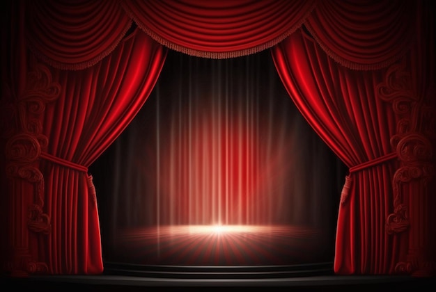 Magic theater stage red curtains Show Spotlight Generative AI