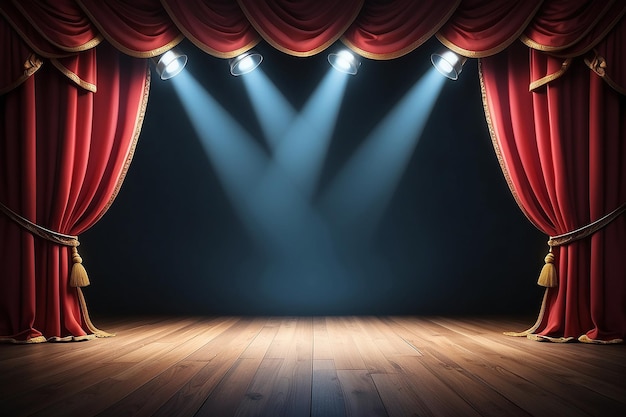 Magic theater stage red curtains Show Spotlight