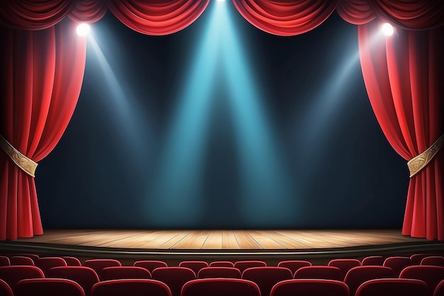 Photo magic theater stage red curtains show spotlight