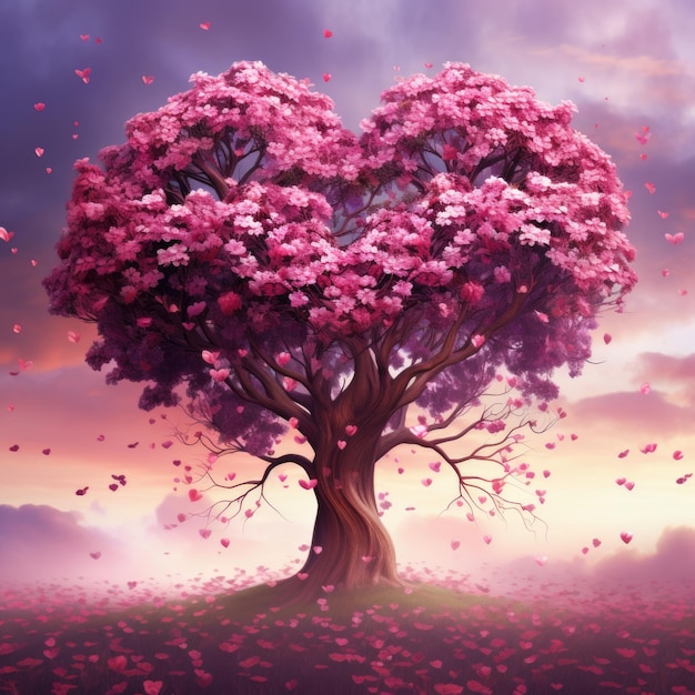 Magic tree with super beautiful heart shaped flowers