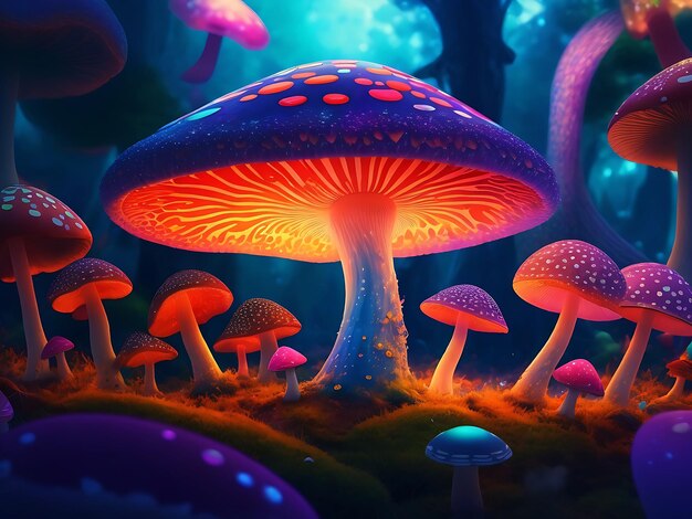 Magic trippy mushroom world beautiful colors highresolution ai generator