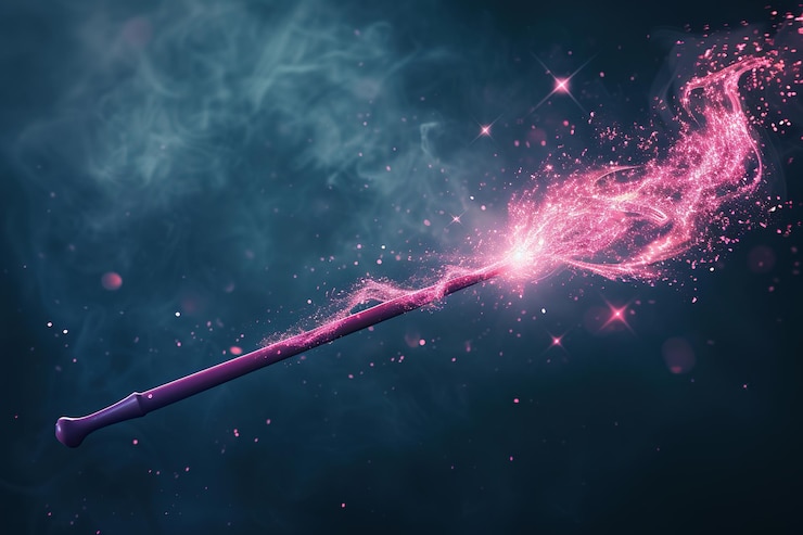 Photo magic wand with magical pink sparkle trail on dark background ar 32 v 6 job id ef73ee57c3334be0ab2ce04f123fac87