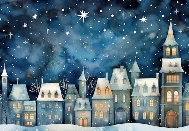 Magic watercolor winter town