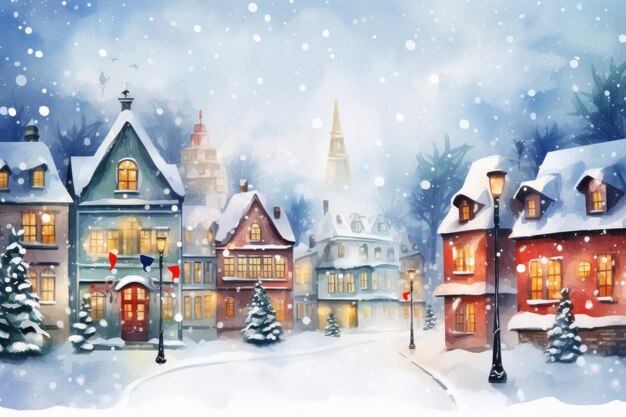 Magic watercolor winter town