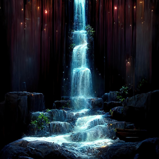 magic waterfall, highly detailed, Cinematic lighting