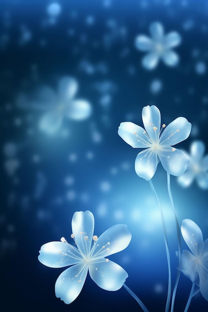 Magic white flower on blue spectrum in the dark like a dream Created with Generative AI technology