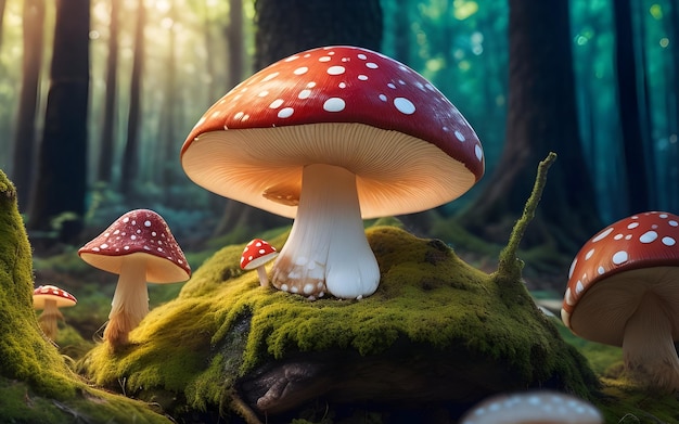 숲 속의 마법의 야생 버섯