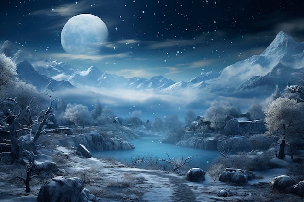 Magic winter scene with a widescreen