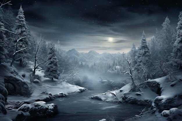 Magic winter scene with a widescreen