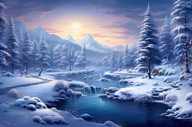 Magic winter scene with a widescreen