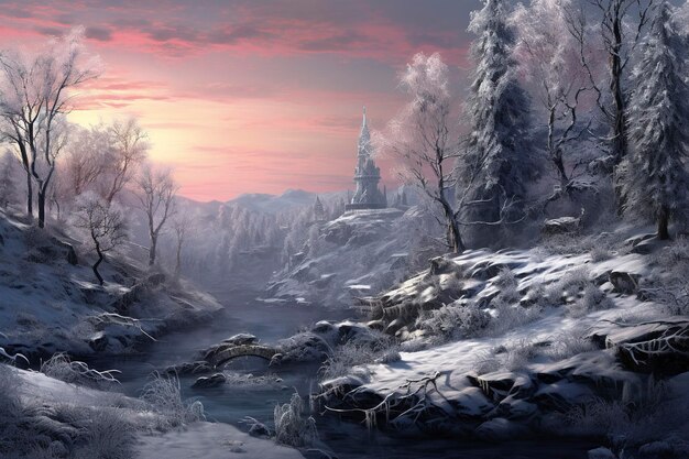 Magic winter scene with a widescreen