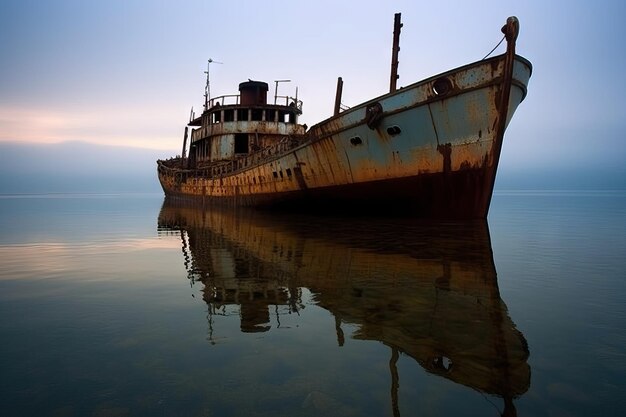 Magical Abandoned Shipwreck in Rusty Waters Generative AI