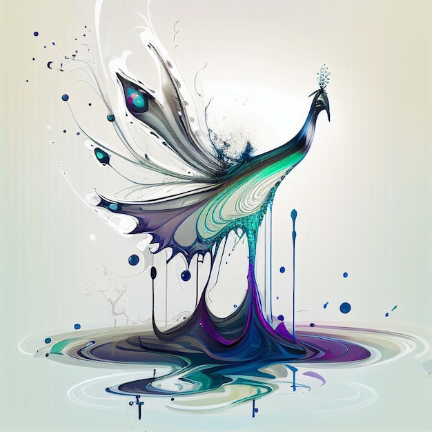 Magical abstract fantasy peacock rising from water generative ai