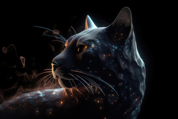 Magical black cat with galaxies spirals space nebulae stars smoke graphic