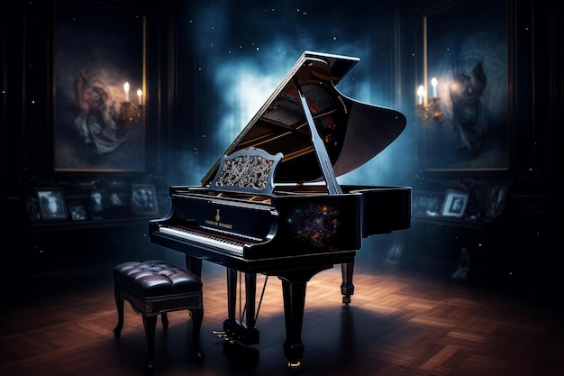 마법의 검은색 그랜드 피아노 페인팅 생성 AI