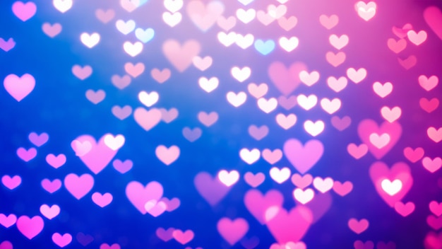 Photo magical blue and pink bokeh hearts for dreamy love themes